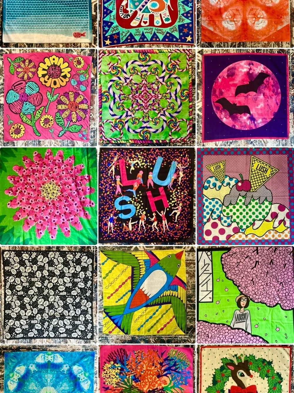 LUSH Knot Wrap Scarf Lot of 15 Collectible Limited Edition Colorful Whimsical